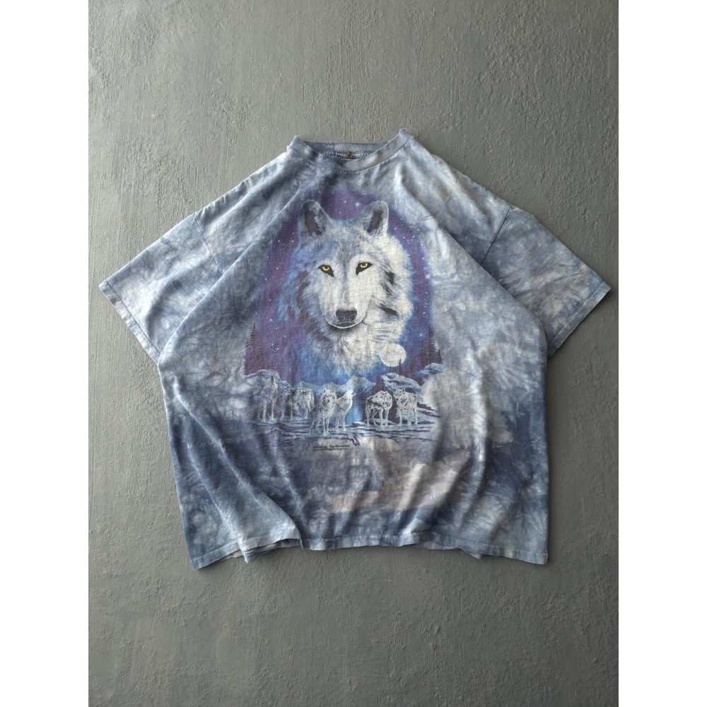 Vintage 90s The Mountain Blue Tie-Dye Arctic Wolf Cotton T-shirt XL